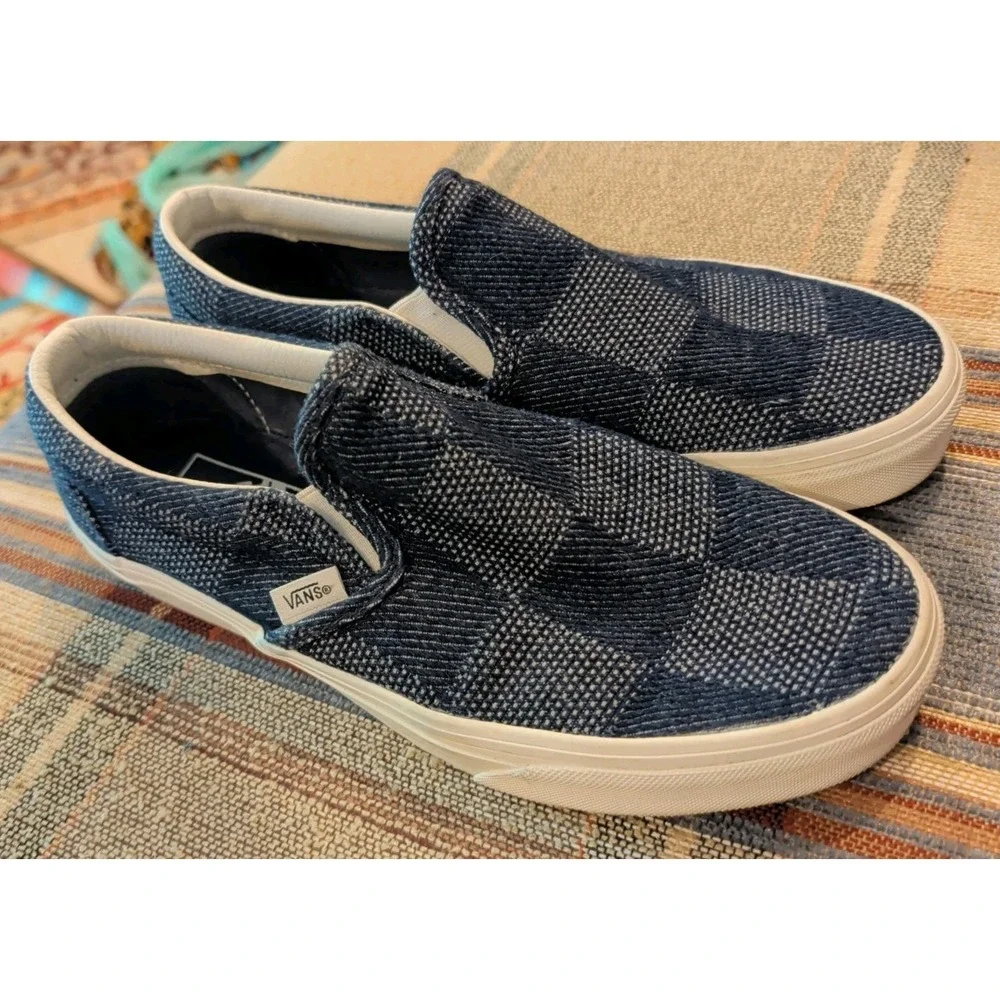 Unisex VANS DENIM CHECKERBOARD SLIP-ON Navy Blue (VN0A2Z41NVY) Size M 7.5 W 9